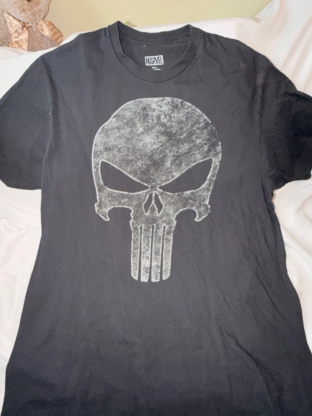 Marvel Black Short Sleeve Tee with Distressed Punisher Skull